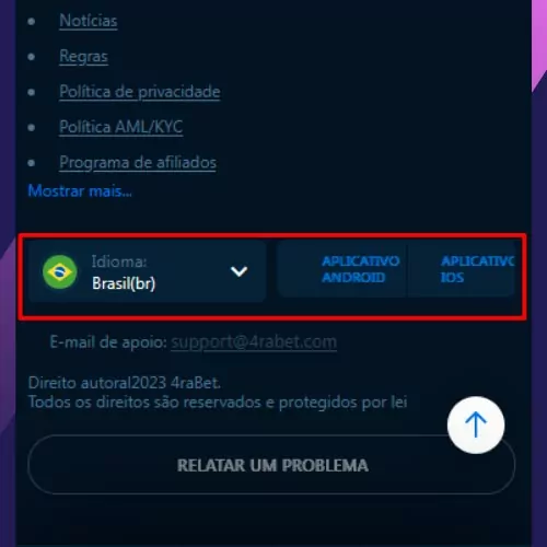 Clique em "Baixar aplicativo 4rabet"