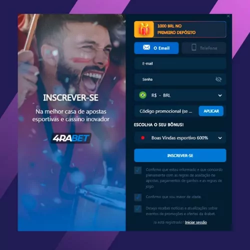 Selecione o método de registro no site da 4rabet